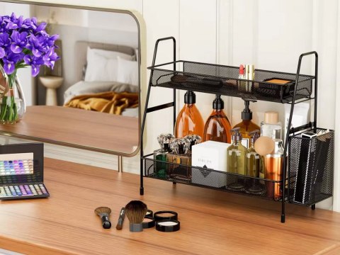 Półka kuchenna organizer kuchenny stojący dwupoziomowy loft z koszyczkiem Półka kuchenna organizer kuchenny stojący dwupoziomowy loft z koszyczkiem