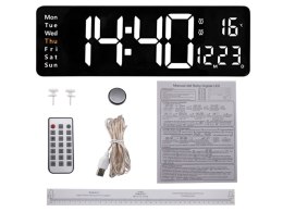 Zegar alarm elektroniczny cyfrowy led wiszący data temperatura budzik dni