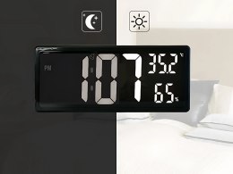 Zegar budzik elektroniczny cyfrowy led stojący wiszący temperatura wilgoć