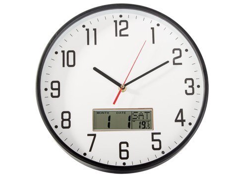 Zegar ścienny duży cichy 30cm okrągły wskazówkowy data temperatura drewno Zegar ścienny duży cichy 30cm okrągły wskazówkowy data temperatura drewno