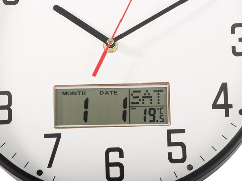 Zegar ścienny duży cichy 30cm okrągły wskazówkowy data temperatura drewno Zegar ścienny duży cichy 30cm okrągły wskazówkowy data temperatura drewno