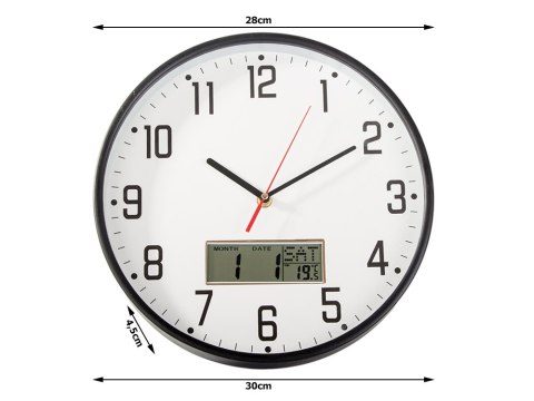 Zegar ścienny duży cichy 30cm okrągły wskazówkowy data temperatura drewno Zegar ścienny duży cichy 30cm okrągły wskazówkowy data temperatura drewno
