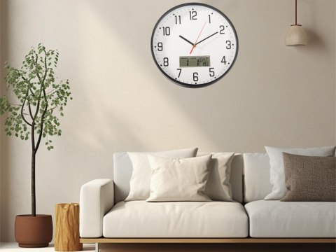 Zegar ścienny duży cichy 30cm okrągły wskazówkowy data temperatura drewno Zegar ścienny duży cichy 30cm okrągły wskazówkowy data temperatura drewno