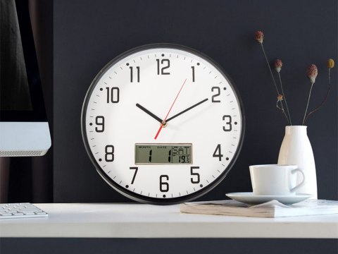 Zegar ścienny duży cichy 30cm okrągły wskazówkowy data temperatura drewno Zegar ścienny duży cichy 30cm okrągły wskazówkowy data temperatura drewno