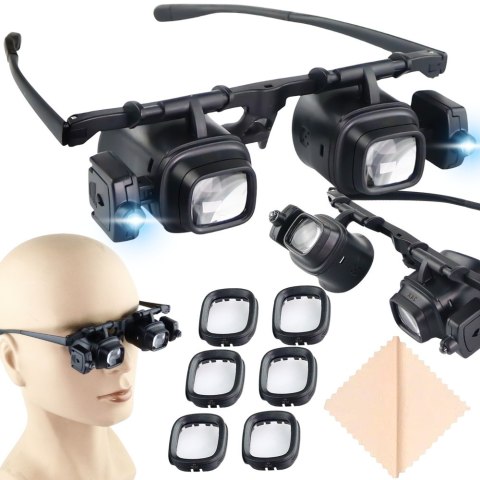 Lupa okulary zegarmistrzowskie serwis podświetlenie 2 led 2x 6x 8x 12x 24x Lupa okulary zegarmistrzowskie serwis podświetlenie 2 led 2x 6x 8x 12x 24x