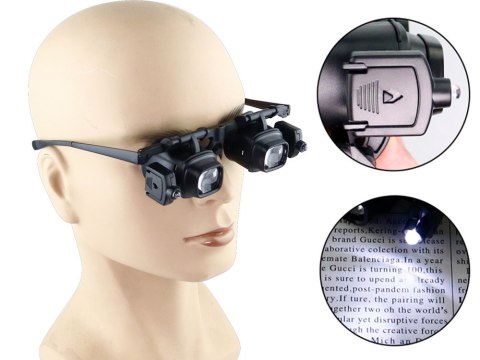 Lupa okulary zegarmistrzowskie serwis podświetlenie 2 led 2x 6x 8x 12x 24x Lupa okulary zegarmistrzowskie serwis podświetlenie 2 led 2x 6x 8x 12x 24x