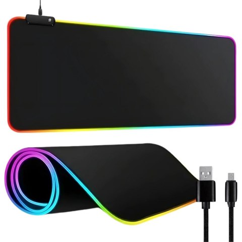 Podkładka gamingowa podświetlana rgb xxl 90x40 pod myszkę klawiaturę usb