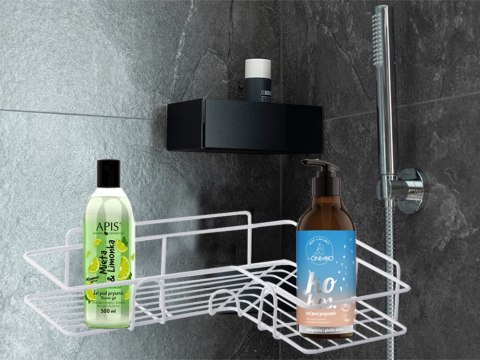 Półka łazienkowa do łazenki pod prysznic narożna loft wisząca haczyk biała Półka łazienkowa do łazenki pod prysznic narożna loft wisząca haczyk biała
