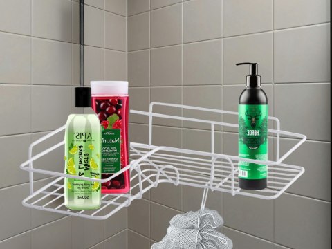Półka łazienkowa do łazenki pod prysznic narożna loft wisząca haczyk biała Półka łazienkowa do łazenki pod prysznic narożna loft wisząca haczyk biała