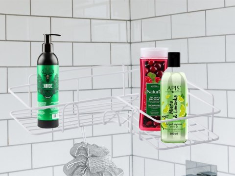 Półka łazienkowa do łazenki pod prysznic narożna loft wisząca haczyk biała Półka łazienkowa do łazenki pod prysznic narożna loft wisząca haczyk biała