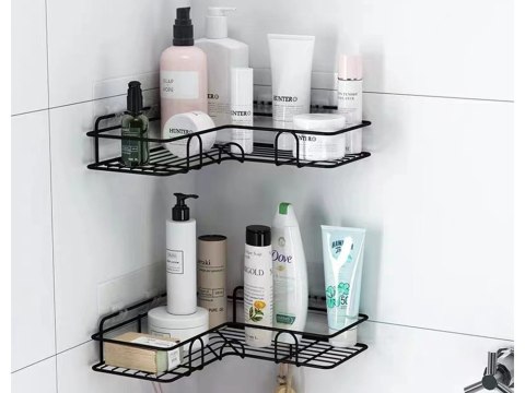 Półka łazienkowa do łazenki pod prysznic narożna loft wisząca haczyk czarna Półka łazienkowa do łazenki pod prysznic narożna loft wisząca haczyk czarna