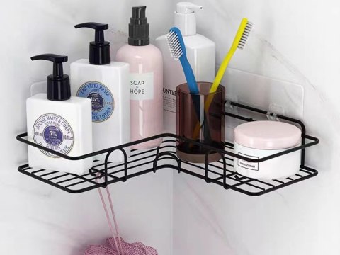 Półka łazienkowa do łazenki pod prysznic narożna loft wisząca haczyk czarna Półka łazienkowa do łazenki pod prysznic narożna loft wisząca haczyk czarna