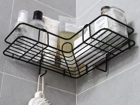 Półka łazienkowa do łazenki pod prysznic narożna loft wisząca haczyk czarna Półka łazienkowa do łazenki pod prysznic narożna loft wisząca haczyk czarna