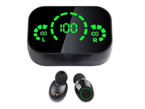 Słuchawki douszne bluetooth bezprzewodowe z etui ładującym led i mikrofonem Słuchawki douszne bluetooth bezprzewodowe z etui ładującym led i mikrofonem
