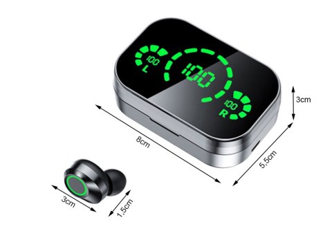 Słuchawki douszne bluetooth bezprzewodowe z etui ładującym led i mikrofonem Słuchawki douszne bluetooth bezprzewodowe z etui ładującym led i mikrofonem