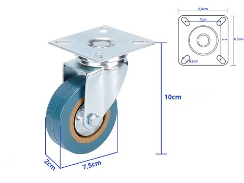 Kółko meblowe obrotowe 3 cale gumowe metalowe do wózka mebli ciche 75mm Kółko meblowe obrotowe 3 cale gumowe metalowe do wózka mebli ciche 75mm