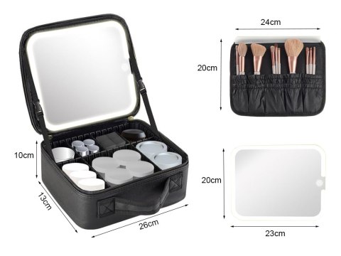 Kuferek na kosmetyki kosmetyczka podróżna organizer szkatułka lusterko led Kuferek na kosmetyki kosmetyczka podróżna organizer szkatułka lusterko led