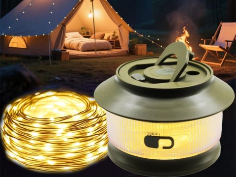 Lampa kempingowa biwakowa akumulatorowa led girlanda na rolce 20m ciepła Lampa kempingowa biwakowa akumulatorowa led girlanda na rolce 20m ciepła