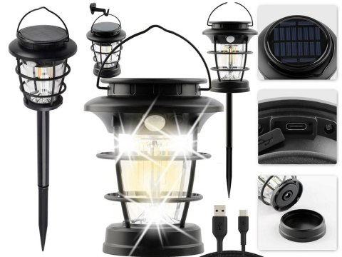 Lampa solarna kempingowa latarnia ogrodowa led usb czujnik ruchu zmierzchu Lampa solarna kempingowa latarnia ogrodowa led usb czujnik ruchu zmierzchu