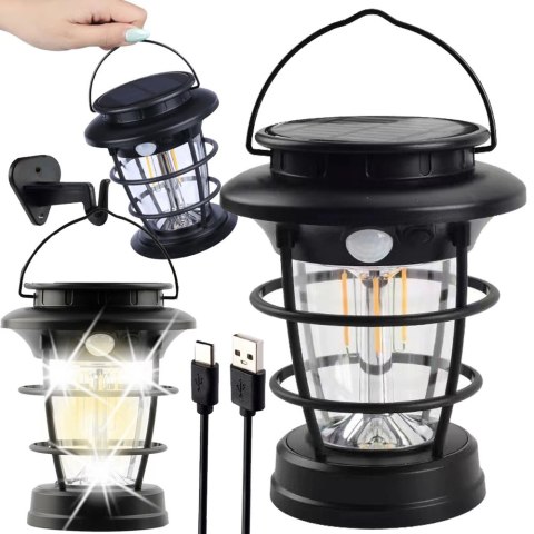 Lampa solarna kempingowa latarnia ogrodowa led usb czujnik ruchu zmierzchu Lampa solarna kempingowa latarnia ogrodowa led usb czujnik ruchu zmierzchu