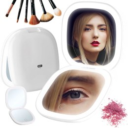 Lusterko do makijażu z podświetleniem led składane x5 do torebki podróżne