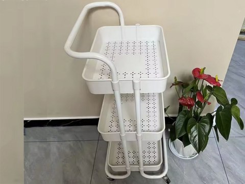 Półka łazienkowa szafka kuchenna regał mobilny na kółkach 3 poziomy biała Półka łazienkowa szafka kuchenna regał mobilny na kółkach 3 poziomy biała