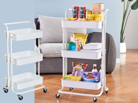 Półka łazienkowa szafka kuchenna regał mobilny na kółkach 3 poziomy biała Półka łazienkowa szafka kuchenna regał mobilny na kółkach 3 poziomy biała