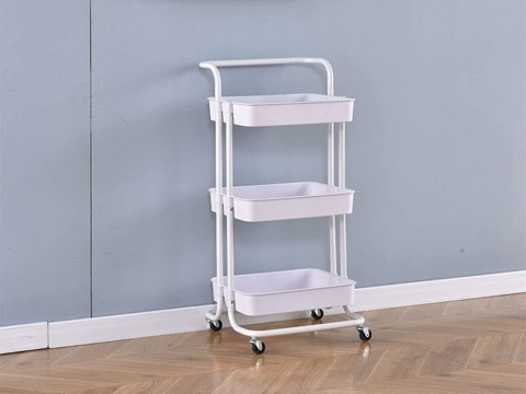 Półka łazienkowa szafka kuchenna regał mobilny na kółkach 3 poziomy biała Półka łazienkowa szafka kuchenna regał mobilny na kółkach 3 poziomy biała