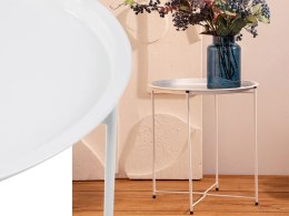 Stolik okrągły kawowy metalowy składany z tacą na taras balkon loft biały