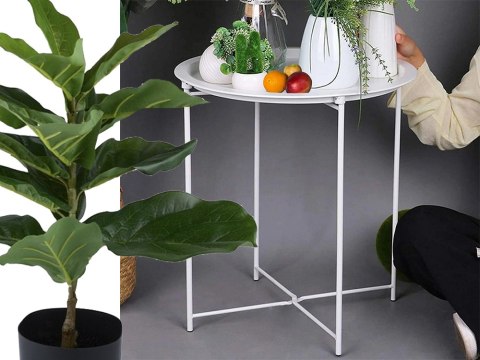 Stolik okrągły kawowy metalowy składany z tacą na taras balkon loft biały Stolik okrągły kawowy metalowy składany z tacą na taras balkon loft biały