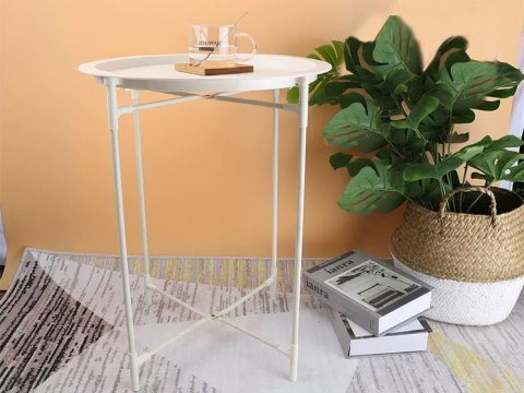 Stolik okrągły kawowy metalowy składany z tacą na taras balkon loft biały Stolik okrągły kawowy metalowy składany z tacą na taras balkon loft biały