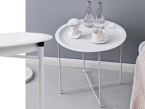 Stolik okrągły kawowy metalowy składany z tacą na taras balkon loft biały Stolik okrągły kawowy metalowy składany z tacą na taras balkon loft biały