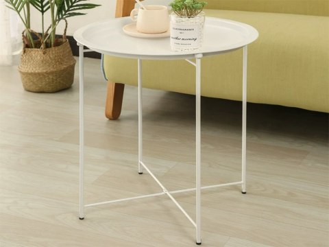Stolik okrągły kawowy metalowy składany z tacą na taras balkon loft biały Stolik okrągły kawowy metalowy składany z tacą na taras balkon loft biały