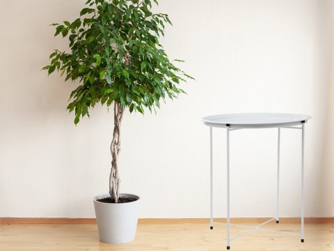 Stolik okrągły kawowy metalowy składany z tacą na taras balkon loft biały Stolik okrągły kawowy metalowy składany z tacą na taras balkon loft biały