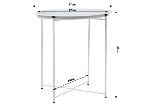 Stolik okrągły kawowy metalowy składany z tacą na taras balkon loft biały Stolik okrągły kawowy metalowy składany z tacą na taras balkon loft biały