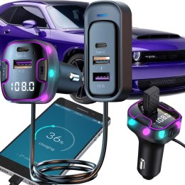 Transmiter bluetooth samochodowy fm 3x usb typ c adapter ładowarka