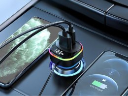 Transmiter bluetooth samochodowy fm 3x usb typ c adapter ładowarka