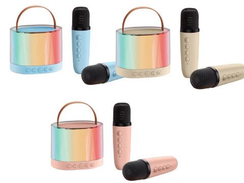 Zestaw do karaoke 2x mikrofon bezprzewodowy przenośny bluetooth głośnik rgb Zestaw do karaoke 2x mikrofon bezprzewodowy przenośny bluetooth głośnik rgb