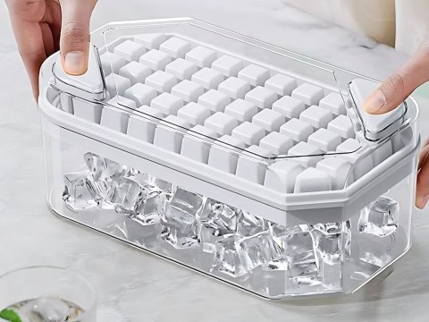 Forma do lodu kostkarka 50 kostek z pojemnikiem z przyciskami i łopatką Forma do lodu kostkarka 50 kostek z pojemnikiem z przyciskami i łopatką