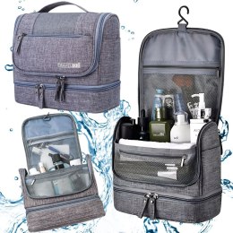 Kosmetyczka podróżna ogranizer z haczykiem duża unisex wodoodporna szara