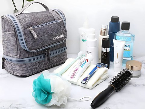 Kosmetyczka podróżna ogranizer z haczykiem duża unisex wodoodporna szara Kosmetyczka podróżna ogranizer z haczykiem duża unisex wodoodporna szara