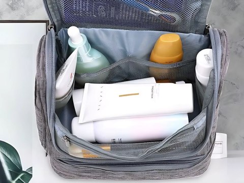 Kosmetyczka podróżna ogranizer z haczykiem duża unisex wodoodporna szara Kosmetyczka podróżna ogranizer z haczykiem duża unisex wodoodporna szara