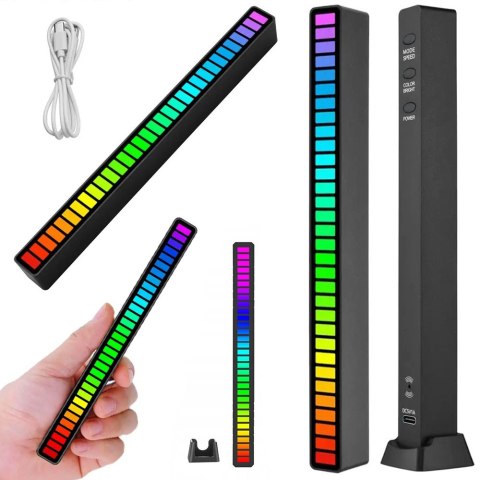 LAMPKA LED USB NA BIURKO REAKCJA NA DŹWIĘK MULTIKOLOR NEON RGB AKUMULATOR