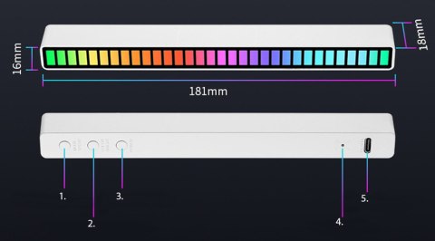 LAMPKA LED USB NA BIURKO REAKCJA NA DŹWIĘK MULTIKOLOR NEON RGB AKUMULATOR LAMPKA LED USB NA BIURKO REAKCJA NA DŹWIĘK MULTIKOLOR NEON RGB AKUMULATOR