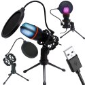 Mikrofon studyjny usb rgb statyw do komputera stream gaming kardioidalny