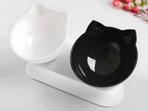 Miska podwójna dla psa kota plastikowa miski komplet na karmę wodę 2x400ml Miska podwójna dla psa kota plastikowa miski komplet na karmę wodę 2x400ml