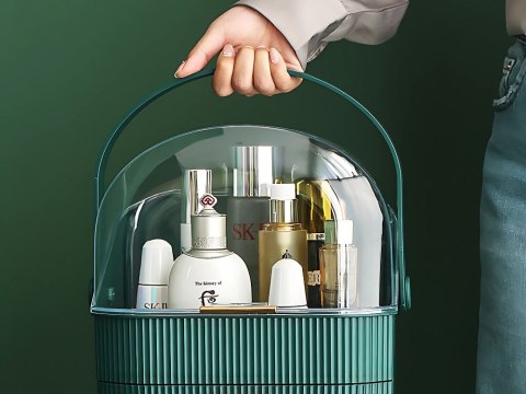 Organizer na kosmetyki z szufladami kuferek pojemny duży uchwyt elegancki Organizer na kosmetyki z szufladami kuferek pojemny duży uchwyt elegancki