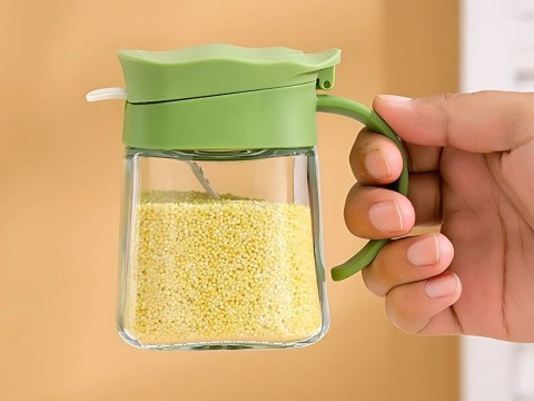 Pojemnik na przyprawy kuchenny z uchwytem szklany 300ml słoik + łyżeczka Pojemnik na przyprawy kuchenny z uchwytem szklany 300ml słoik + łyżeczka