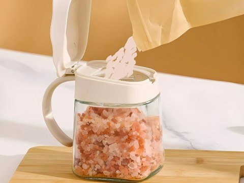 Pojemnik na przyprawy kuchenny z uchwytem szklany 300ml słoik + łyżeczka Pojemnik na przyprawy kuchenny z uchwytem szklany 300ml słoik + łyżeczka