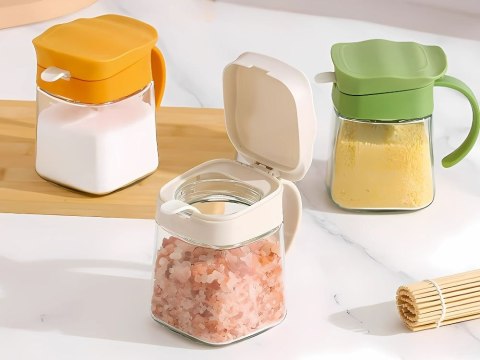 Pojemnik na przyprawy kuchenny z uchwytem szklany 300ml słoik + łyżeczka Pojemnik na przyprawy kuchenny z uchwytem szklany 300ml słoik + łyżeczka